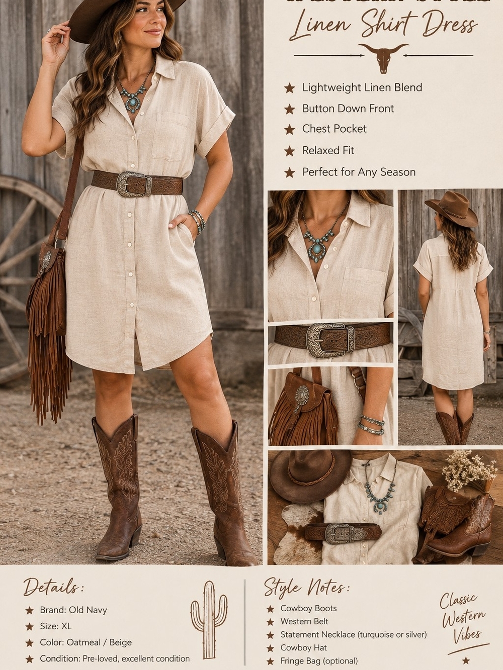 Old Navy Oatmeal Button-Down Linen Mini Dress